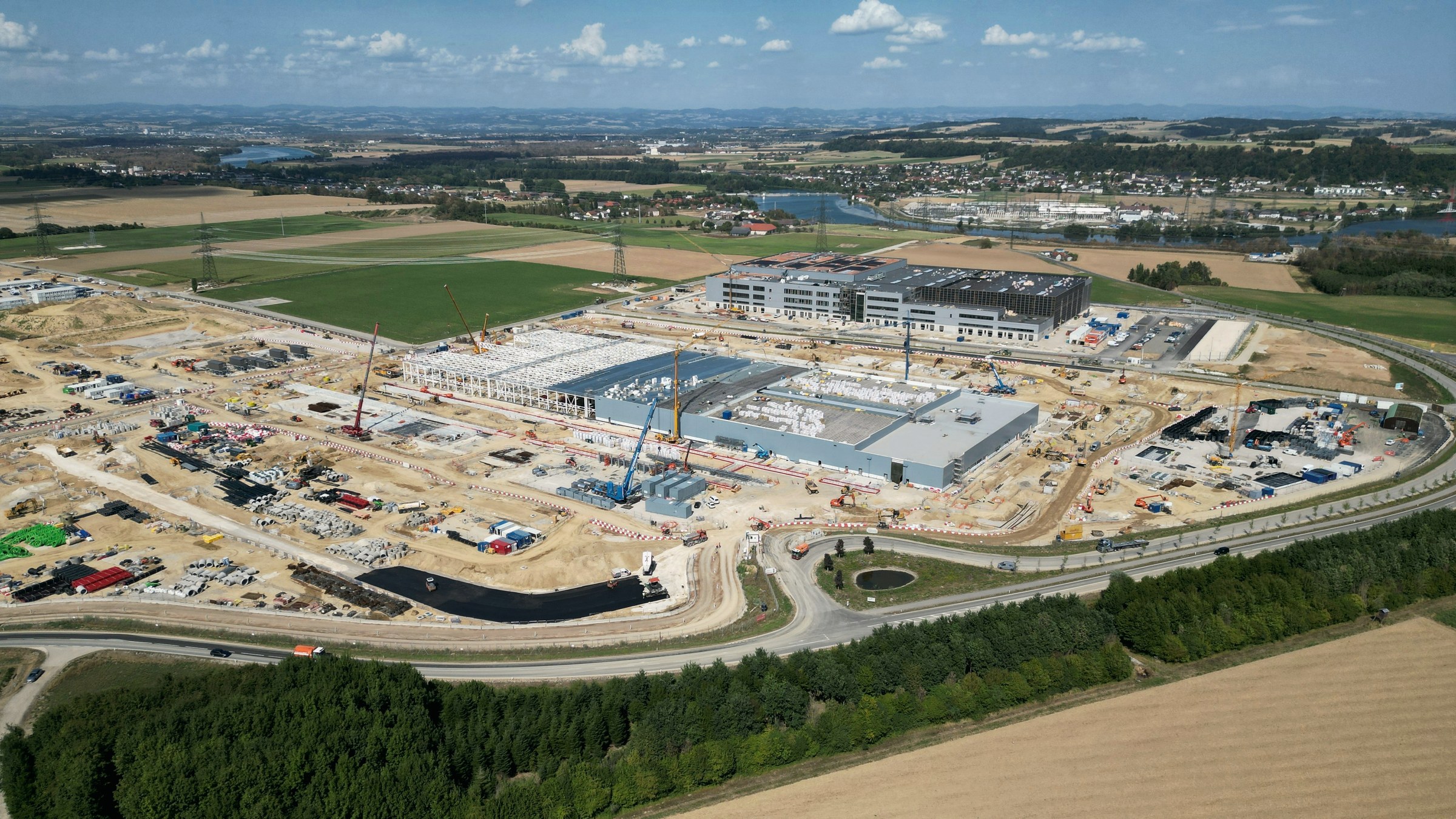 A large-scale data centre campus under construction
